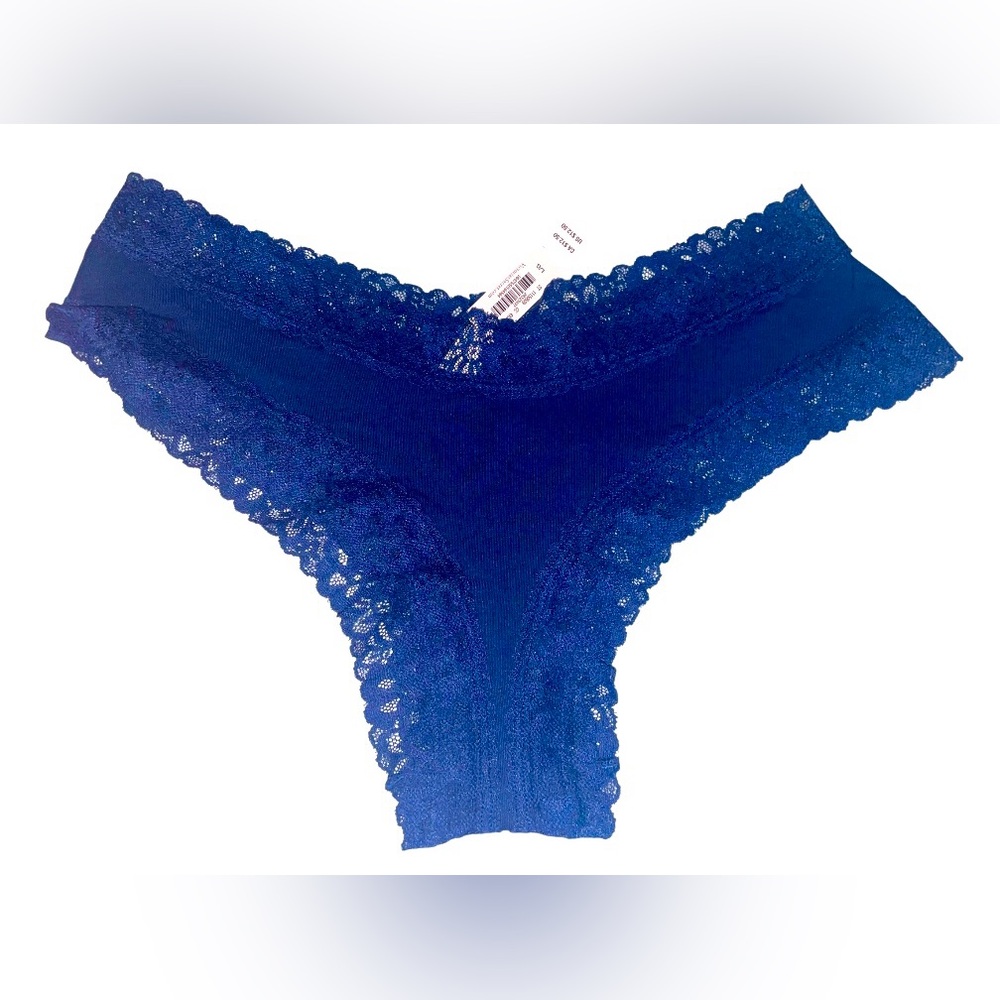 NWT VICTORIA'S SECRET Blue Cotton Lace Waist Cheeky Pantry Large NEW